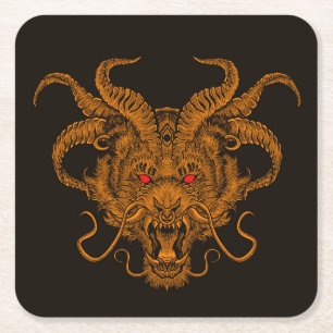 Cool Hand Drawn Dragon Head Illustration Square Paper Coaster