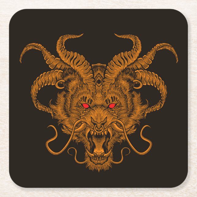 Cool Hand Drawn Dragon Head Illustration Square Paper Coaster (Front)