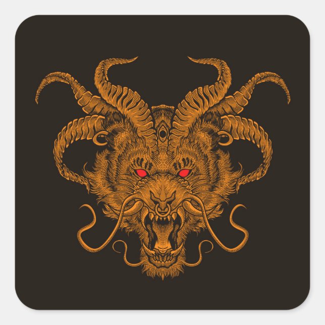 Cool Hand Drawn Dragon Head Illustration Square Sticker (Front)