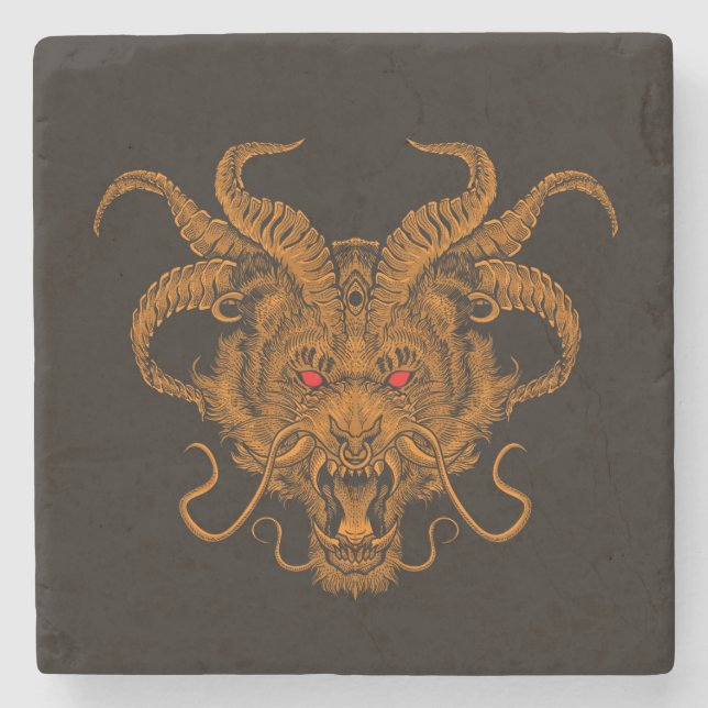 Cool Hand Drawn Dragon Head Illustration Stone Coaster (Front)