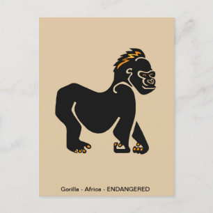 Cool hand drawn - GORILLA  - Ape - Primate -  Postcard