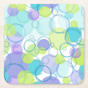 Cool Hand Drawn Pastel Circles and Bubbles Square Paper Coaster