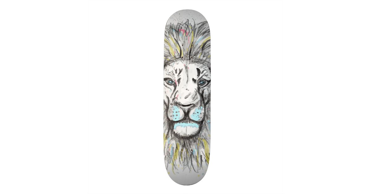 Cool Hand Drawn Sketch And Watercolor Lion Design Skateboard Zazzle Co Uk