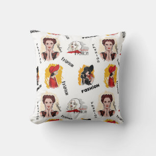 Cool Hand Drawn Sketches of Women's Fashion Cushion