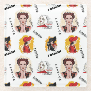 Cool Hand Drawn Sketches of Women's Fashion Glass Coaster