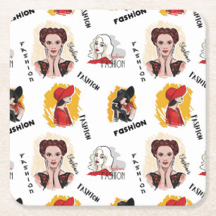 Cool Hand Drawn Sketches of Women's Fashion Square Paper Coaster