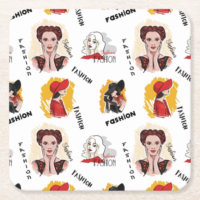 Cool Hand Drawn Sketches of Women's Fashion Square Paper Coaster (Front)