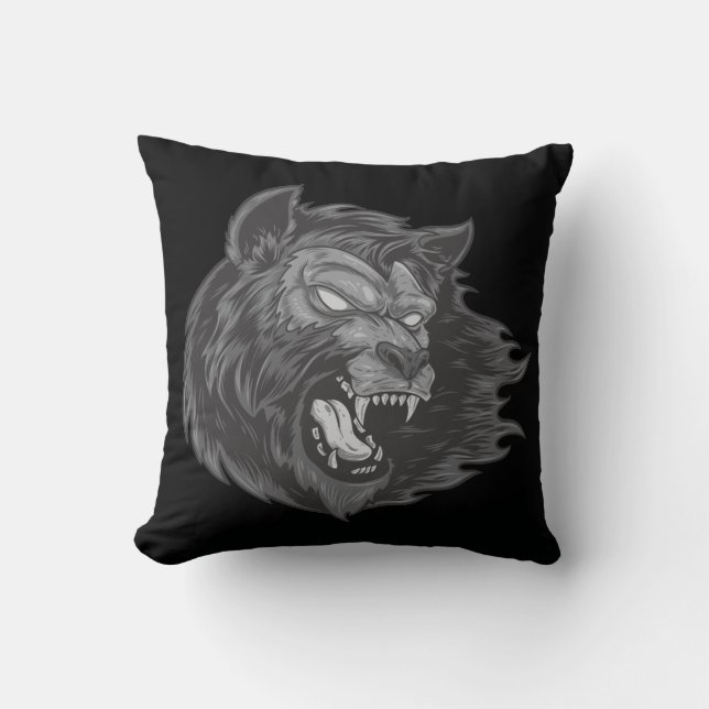 Cool Hand Drawn Ware Wolf Head Illustration Cushion (Front)