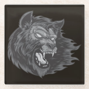 Cool Hand Drawn Ware Wolf Head Illustration Glass Coaster