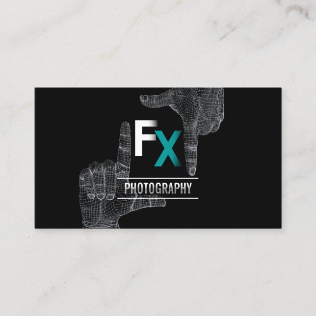 Cool Hand Frame Monogram Photography Business Card (Front)