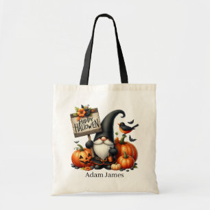 Cool Happy Halloween gnome add name Tote Bag