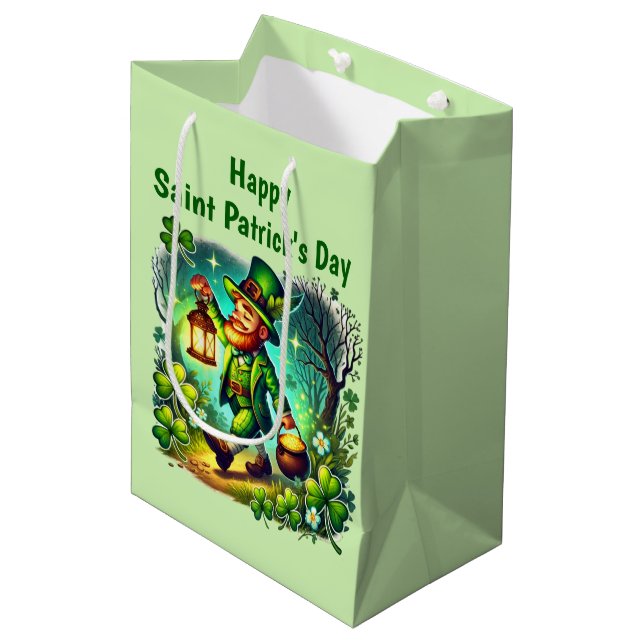 Cool Happy Saint Patrick's Day leprechaun  Medium Gift Bag (Front Angled)