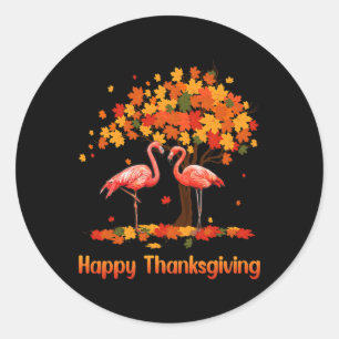 Cool Happy Thanksgiving Fall Flamingo Lover Classic Round Sticker