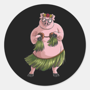 Cool Hawaiian Luau Pig Funny Boar Lover Hula Danci Classic Round Sticker