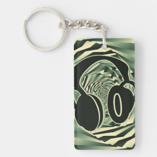Cool Headphones Green Two Tone Spiral Key Ring