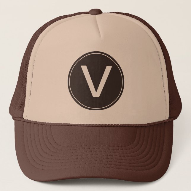 cool, healthy tan and brown monogram initial hat. trucker hat (Front)