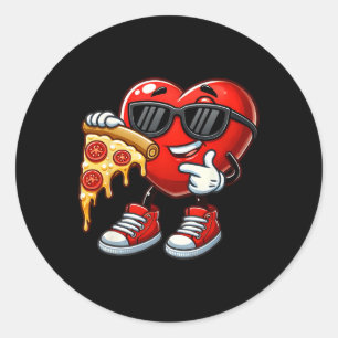 Cool Heart Eating Pizza Valentine Funny Kids Febru Classic Round Sticker