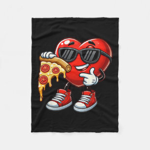 Cool Heart Eating Pizza Valentine Funny Kids Febru Fleece Blanket