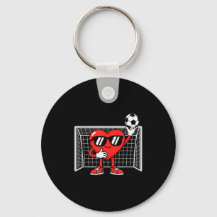 Cool Heart Playing Soccer Kids Valentine Goalkeepe Key Ring
