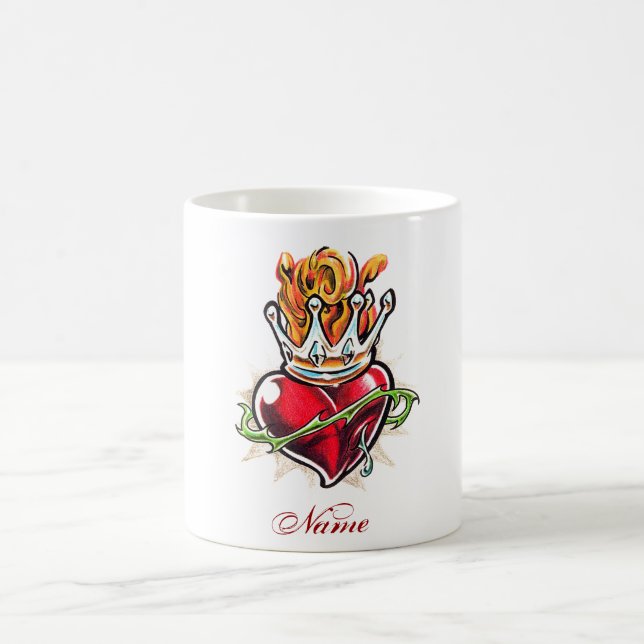 Cool Heart with Crown  tattoo  mug (Center)