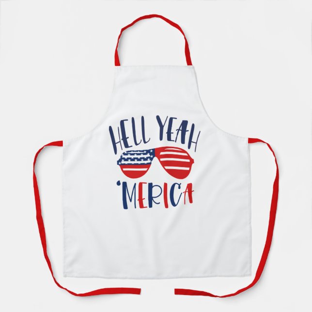 Cool Hell Yeah Merica America Chef Baker Patriotic Apron (Front)