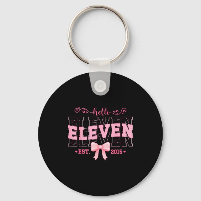 Cool Hello Eleven Est 2015 Nk Coquette Bow 11 Birt Key Ring (Front)