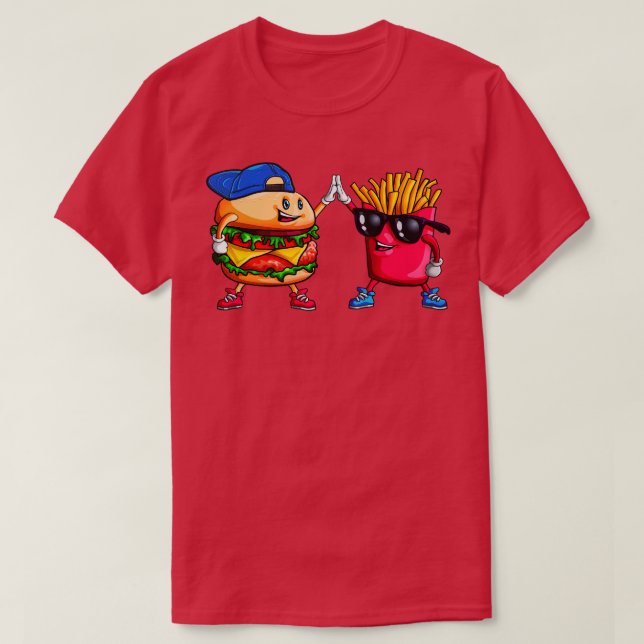 Cool High Five Hamburger Fries Friends Funny Combo T-Shirt (Design Front)