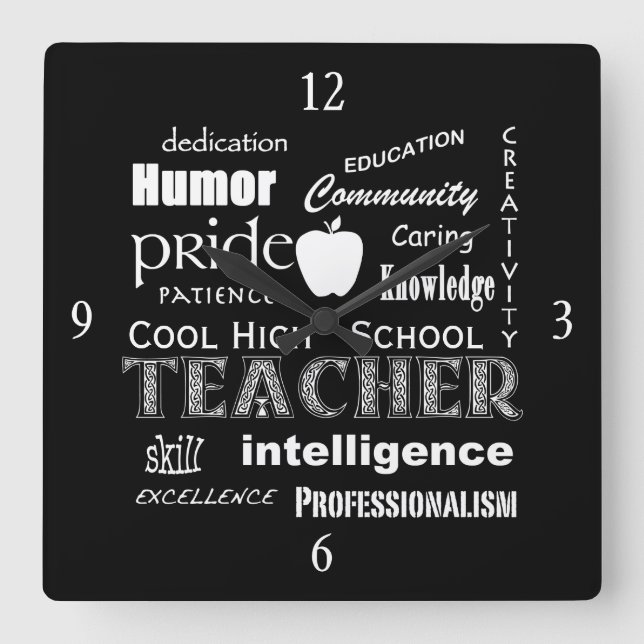 Cool High School Teacher Attributes+Apple Square Wall Clock (Front)
