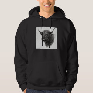 Cool Highland Cow Illustration Black Horn Women Me Hoodie
