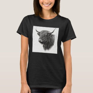 Cool Highland Cow Illustration Black Horn Women Me T-Shirt