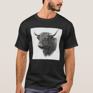 Cool Highland Cow Illustration Black Horn Women Me T-Shirt