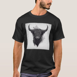 Cool Highland Cow Illustration Black Horn Women Me T-Shirt