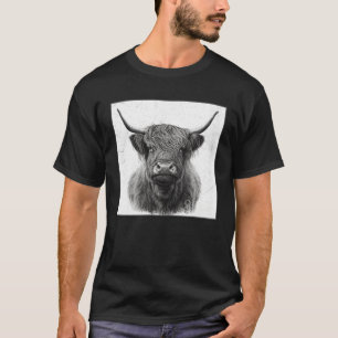 Cool Highland Cow Illustration Black Horn Women Me T-Shirt