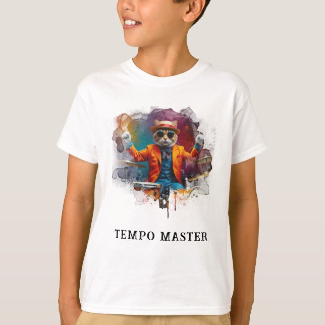 *~* Cool Hip Cat Boy Drummer Whimsical T-Shirt (Front)