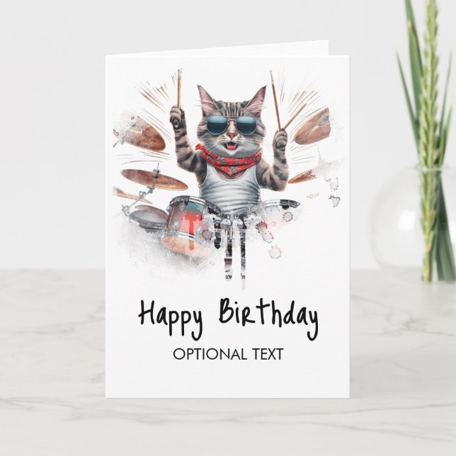 *~*Cool Hip Cat DRUMMER AP91  Birthday Card (Front)