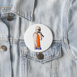 Cool Hip Hop Bald Guy Singer with Microphone 7.5 Cm Round Badge