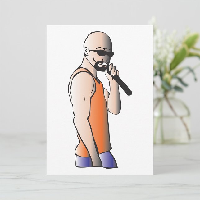 Cool Hip Hop Bald Guy Singer with Microphone  Invitation (Creator Uploaded)