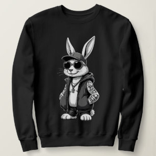 Cool Hip Hop Bunny in Sunglasses Streetwear Tattoo Sweatshirt
