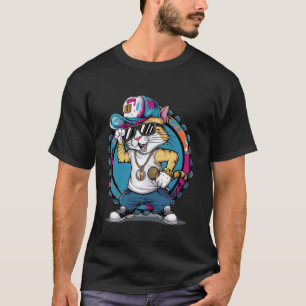 Cool Hip Hop Cat Urban Streetwear Graffiti T-Shirt