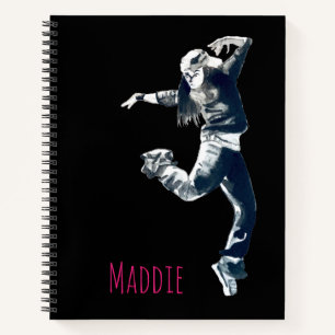 Cool hip hop dancer girl illustration notebook