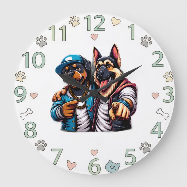 Cool Hip-Hop Dog Wall Clock – Funky Pet Art Home  (Front)