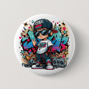 Cool Hip-Hop Kid Graffiti Style-Button 6 Cm Round Badge