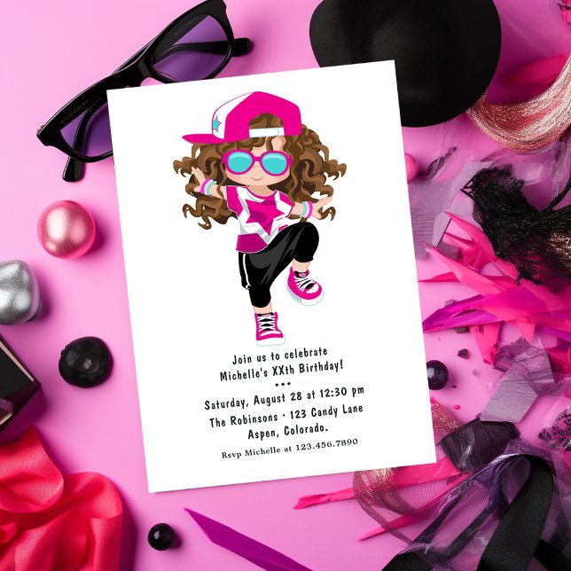 Cool Hip Hop Rap Girl Birthday Party Invitation (Creator Uploaded)