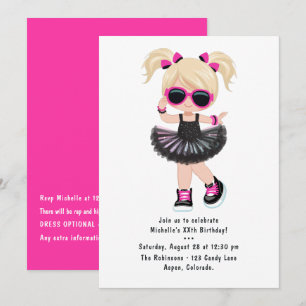 Cool Hip Hop Rap Tutu Girl Birthday Party Invitation