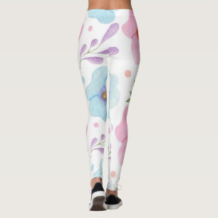 cool hip pink floral pattern women girls white leggings