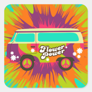 Cool hippie van retro sticker