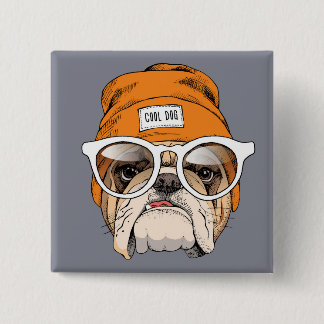 Cool Hipster Bulldog 15 Cm Square Badge