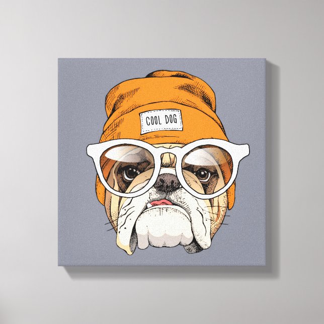 Cool Hipster Bulldog Canvas Print (Front)