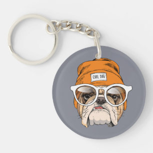 Cool Hipster Bulldog Key Ring