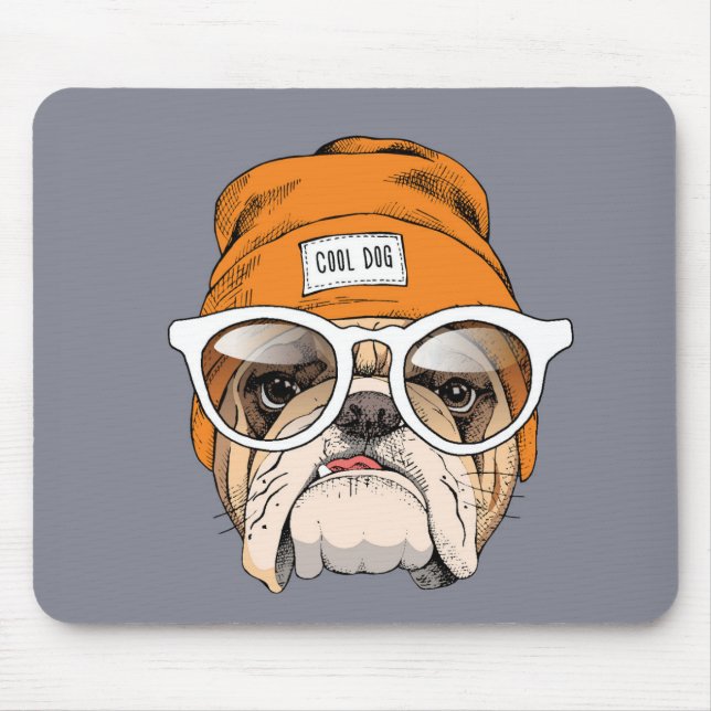Cool Hipster Bulldog Mouse Mat (Front)